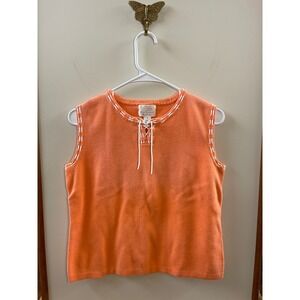 Christopher & Banks Orange Cotton Lace Up Detail Sleeveless Sweater M